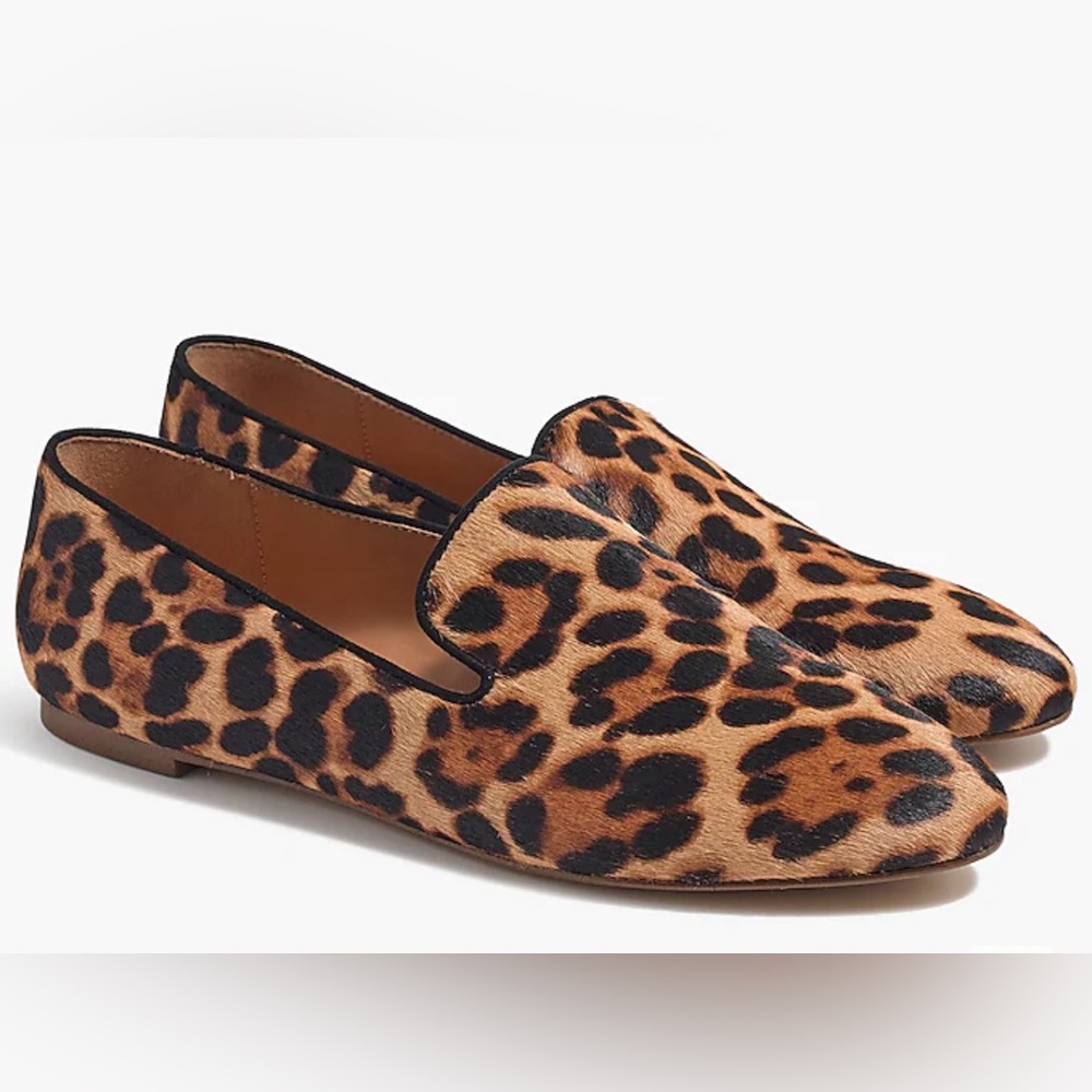 J. Crew Leopard Calf Hair Smoking Slipper